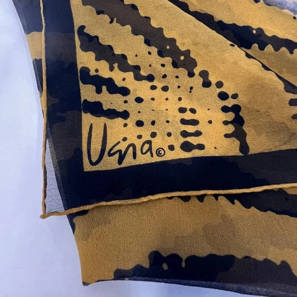 Vintage Vera Neumann Black and Gold Sheer Scarf Scarves by Vera 25” X 25”